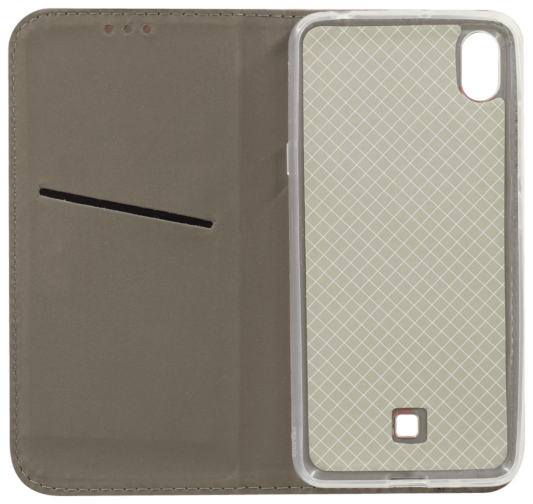 LG K20 2019 oldalra nyíló flipes bőrtok rombusz mintás piros