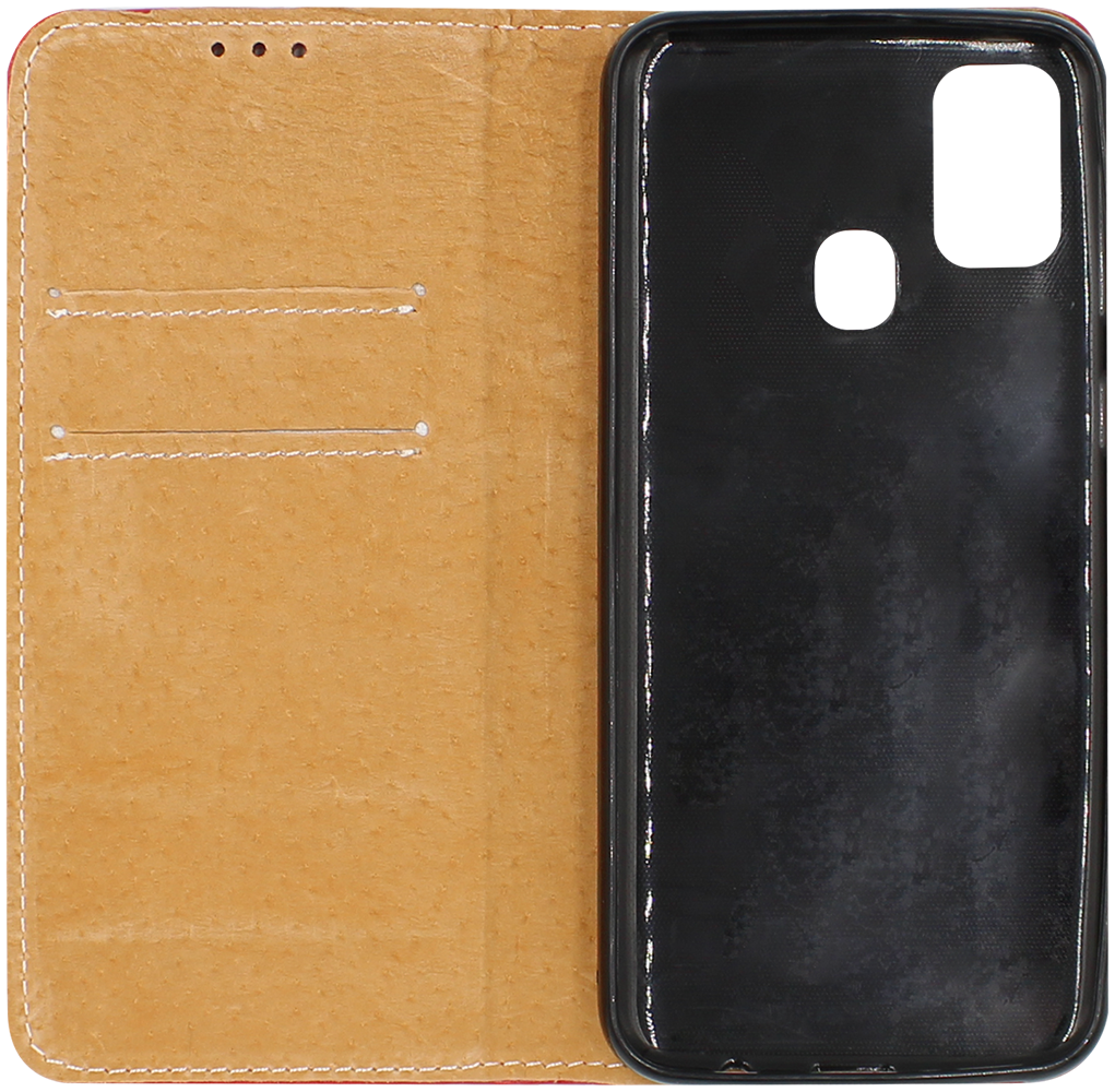 Samsung Galaxy M21 (SM-M215F) oldalra nyíló flipes bőrtok valódi bőr piros
