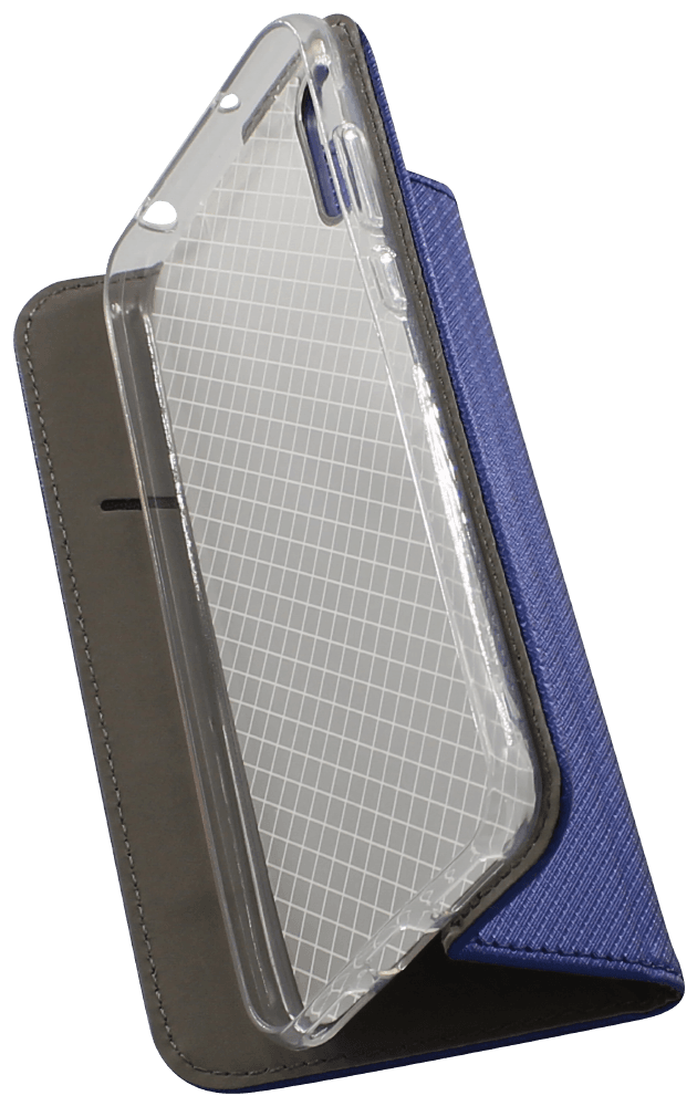 Huawei Y6 Pro 2019 oldalra nyíló flipes bőrtok rombusz mintás sötétkék