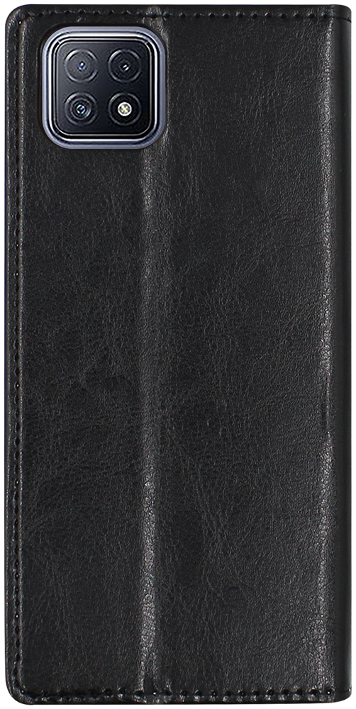 Oppo A73 5G oldalra nyíló flipes bőrtok valódi bőr fekete