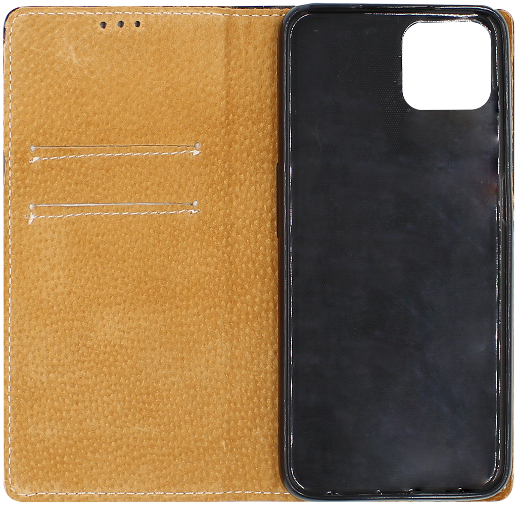 Oppo A73 5G oldalra nyíló flipes bőrtok valódi bőr fekete