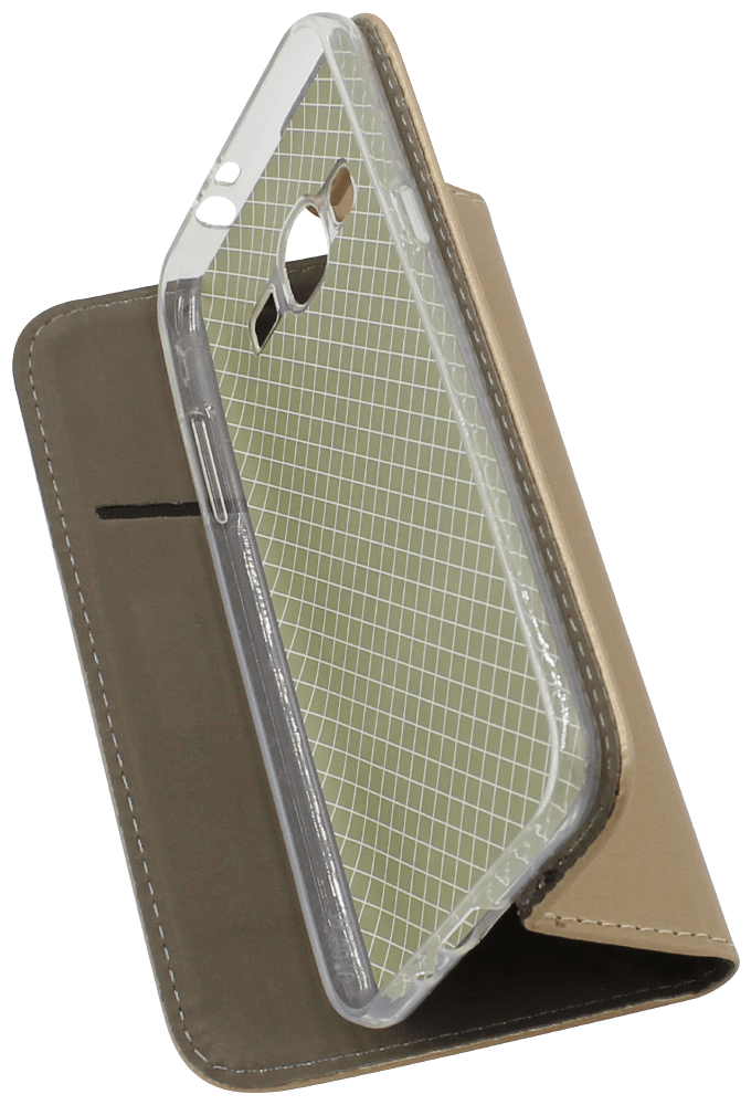 Samsung Galaxy J3 2016 (J320) oldalra nyíló flipes bőrtok asztali tartó funkciós arany