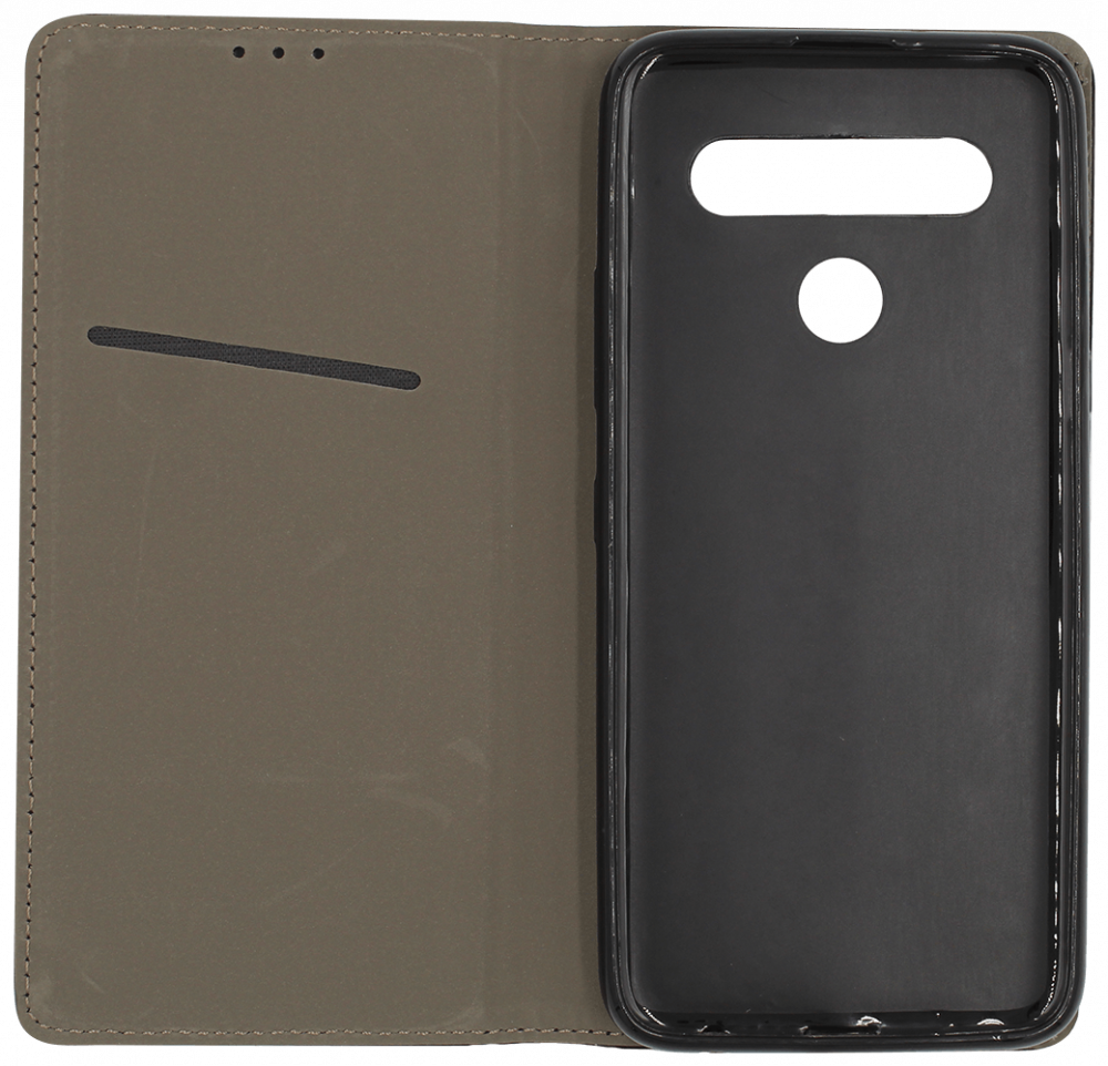 LG K61 oldalra nyíló flipes bőrtok asztali tartó funkciós fekete