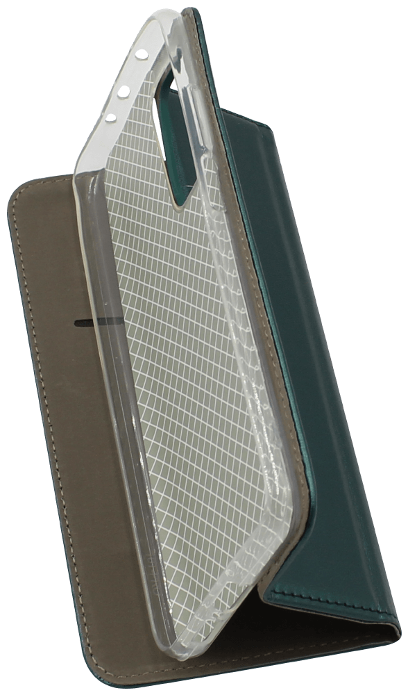 Xiaomi Mi 10T 5G oldalra nyíló flipes bőrtok asztali tartó funkciós sötétzöld