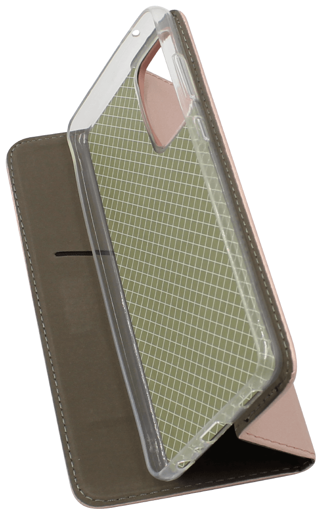 Samsung Galaxy A72 4G (SM-A725F) oldalra nyíló flipes bőrtok asztali tartó funkciós rozéarany