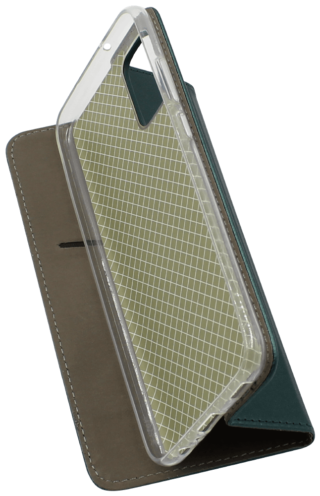 Samsung Galaxy A02s (SM-A025) oldalra nyíló flipes bőrtok asztali tartó funkciós sötétzöld