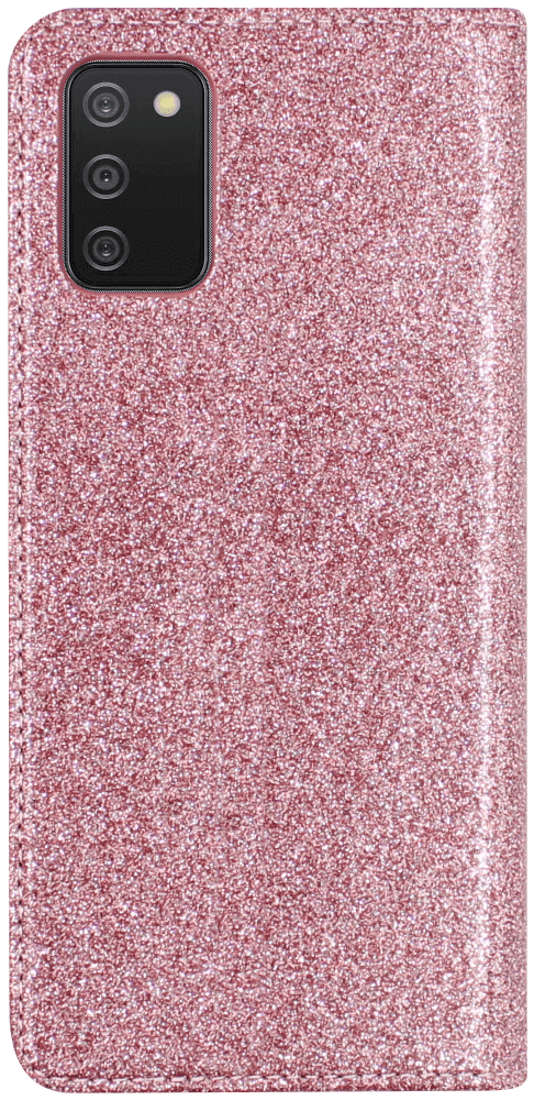 Samsung Galaxy A02s (SM-A025) oldalra nyíló flipes bőrtok csillámos rozéarany