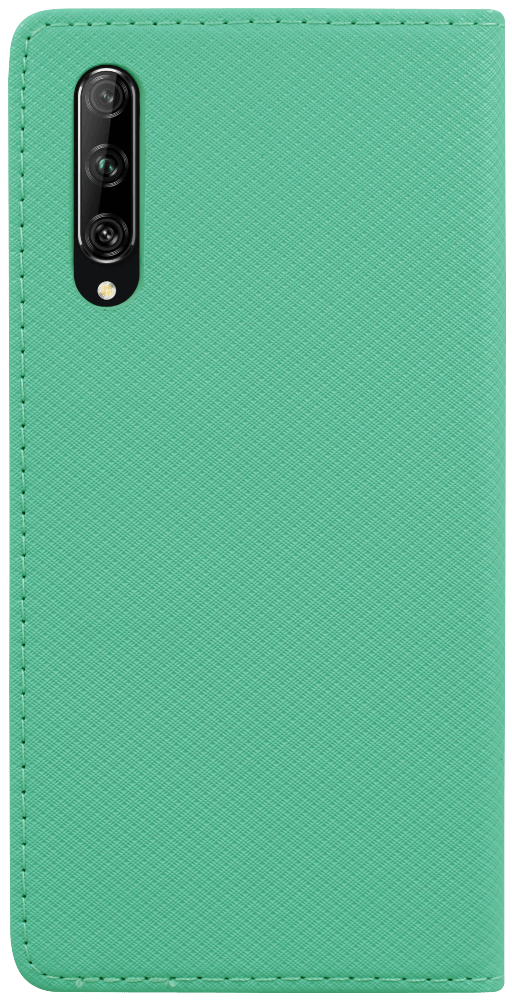 Huawei P Smart Pro 2019 oldalra nyíló flipes bőrtok rombusz mintás mentazöld