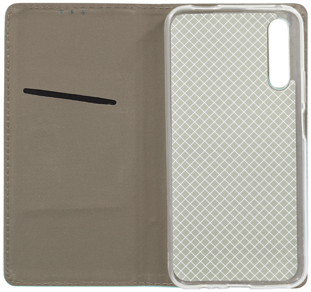 Huawei P Smart Pro 2019 oldalra nyíló flipes bőrtok rombusz mintás mentazöld