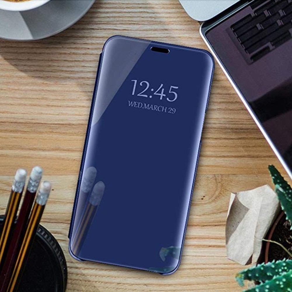 Huawei Honor Play 8A oldalra nyíló flipes bőrtok Smart Clear View sötétkék