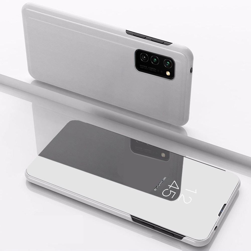 Huawei Honor Play 8A oldalra nyíló flipes bőrtok Smart Clear View ezüst