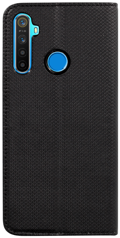 Realme 5 oldalra nyíló flipes bőrtok rombusz mintás fekete