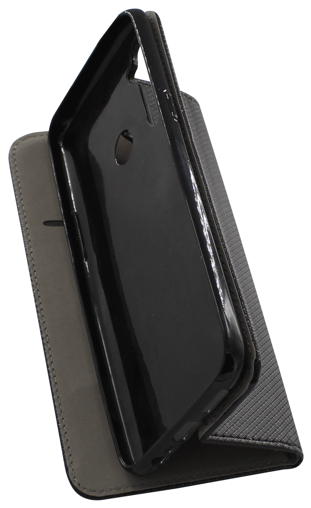 Realme 5 oldalra nyíló flipes bőrtok rombusz mintás fekete