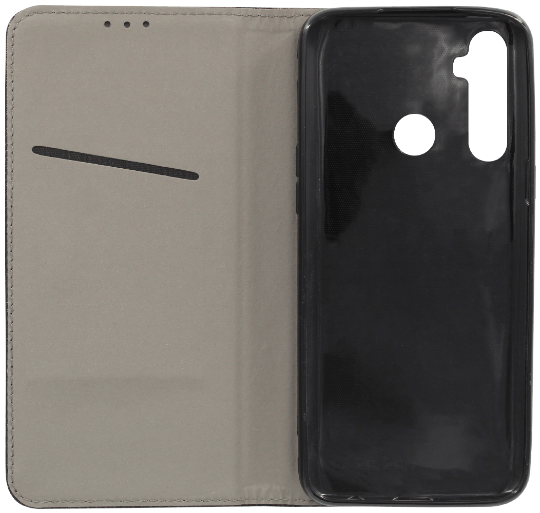 Realme 5 oldalra nyíló flipes bőrtok rombusz mintás fekete