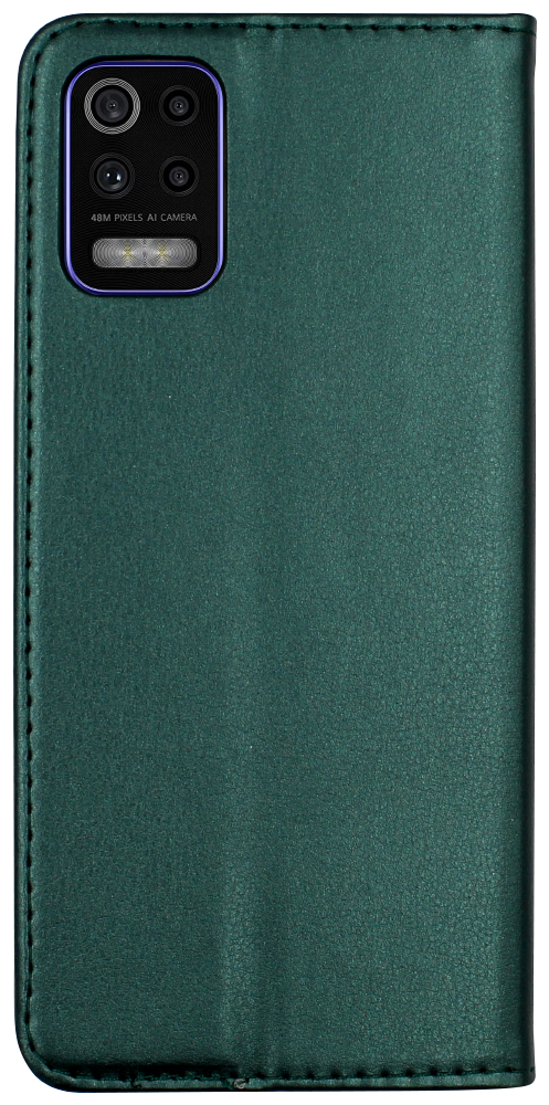 LG K52 oldalra nyíló flipes bőrtok asztali tartó funkciós sötétzöld