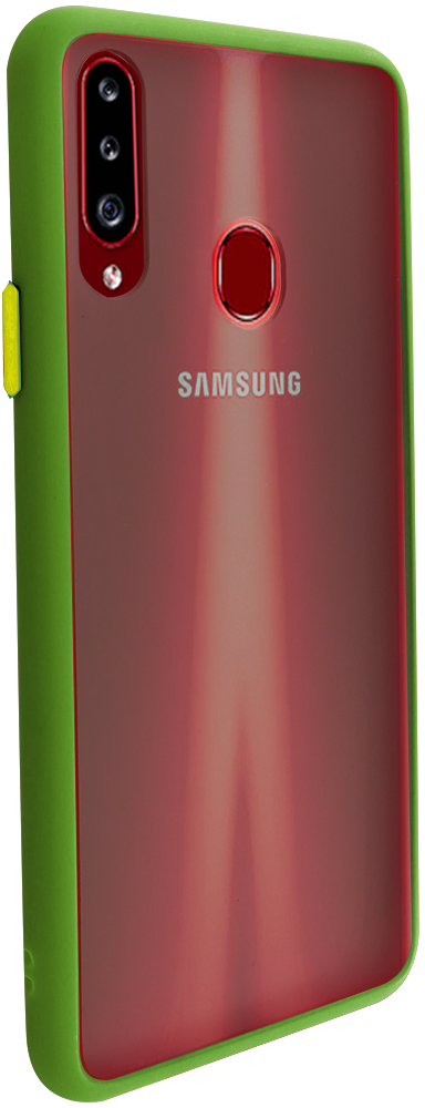 Samsung Galaxy A20s (SM-A207F) kemény hátlap Vennus Button Bumper olivazöld