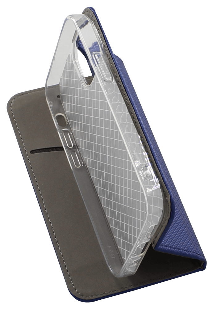 Apple iPhone 13 Mini oldalra nyíló flipes bőrtok rombusz mintás sötétkék