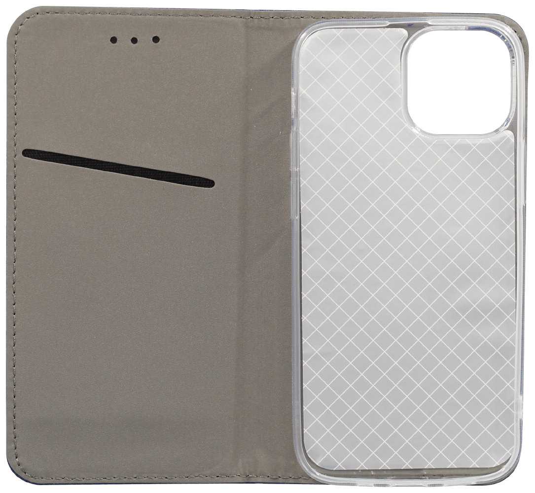 Apple iPhone 13 Mini oldalra nyíló flipes bőrtok rombusz mintás sötétkék