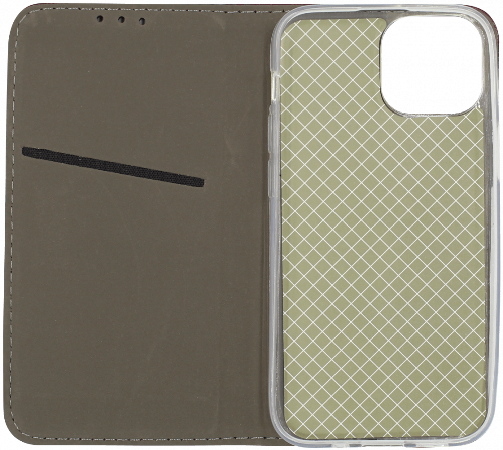 Apple iPhone 13 Mini oldalra nyíló flipes bőrtok asztali tartó funkciós bordó