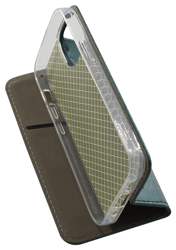 Apple iPhone 13 Mini oldalra nyíló flipes bőrtok asztali tartó funkciós sötétzöld