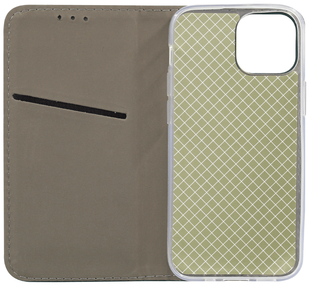 Apple iPhone 13 Mini oldalra nyíló flipes bőrtok asztali tartó funkciós sötétzöld