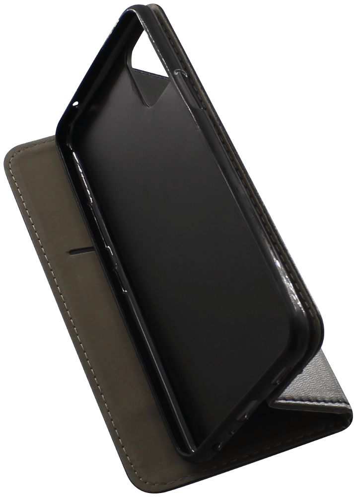 LG K42 oldalra nyíló flipes bőrtok asztali tartó funkciós fekete