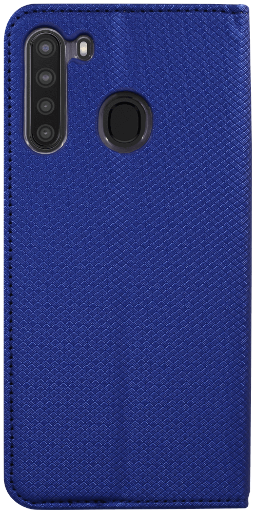 Samsung Galaxy A21 (SM-A210F) oldalra nyíló flipes bőrtok rombusz mintás sötétkék