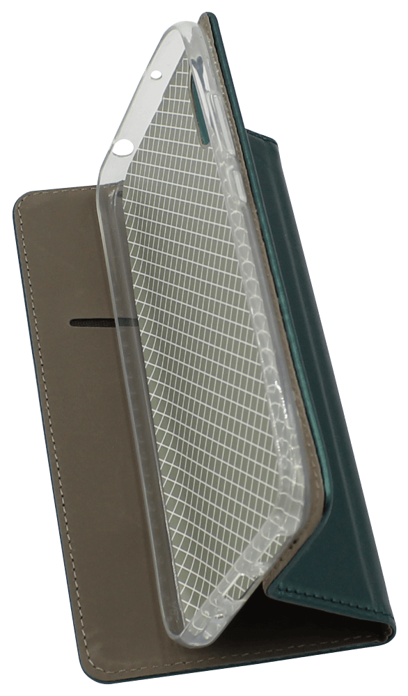 Xiaomi Redmi 9AT oldalra nyíló flipes bőrtok asztali tartó funkciós sötétzöld