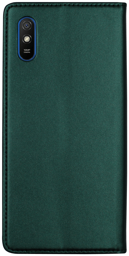 Xiaomi Redmi 9AT oldalra nyíló flipes bőrtok asztali tartó funkciós sötétzöld