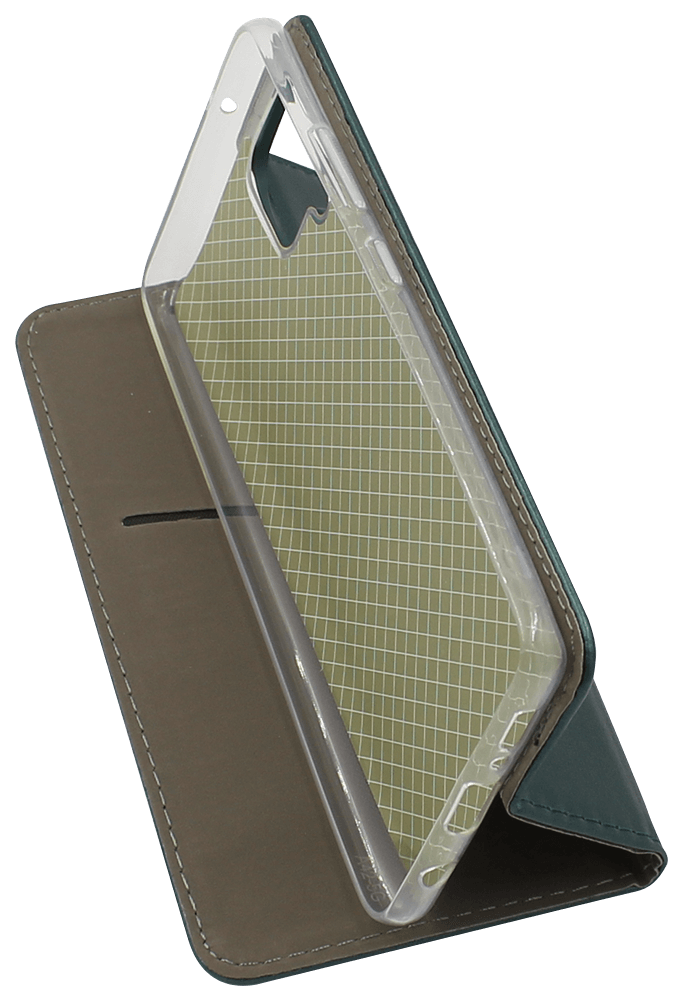 Samsung Galaxy A42 5G (SM-A426B) oldalra nyíló flipes bőrtok asztali tartó funkciós sötétzöld