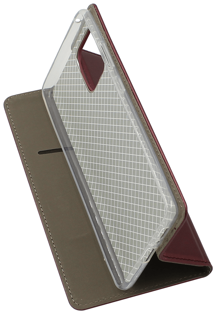 Samsung Galaxy S10 Lite (SM-G770F) oldalra nyíló flipes bőrtok asztali tartó funkciós bordó