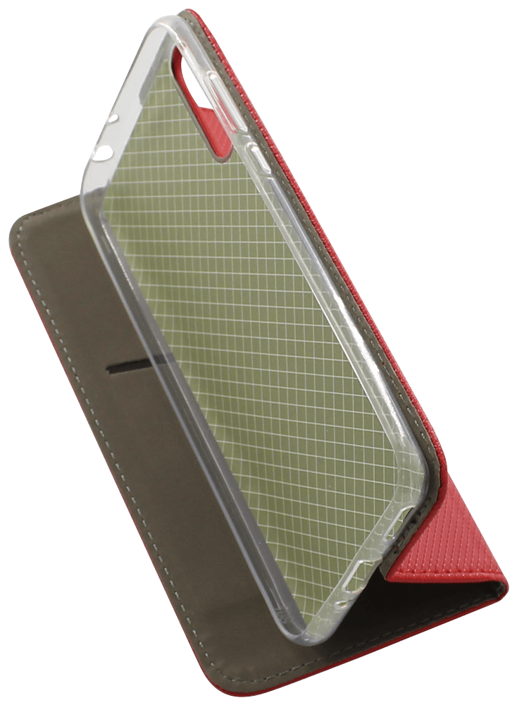Huawei Y8p (P Smart S) oldalra nyíló flipes bőrtok rombusz mintás piros
