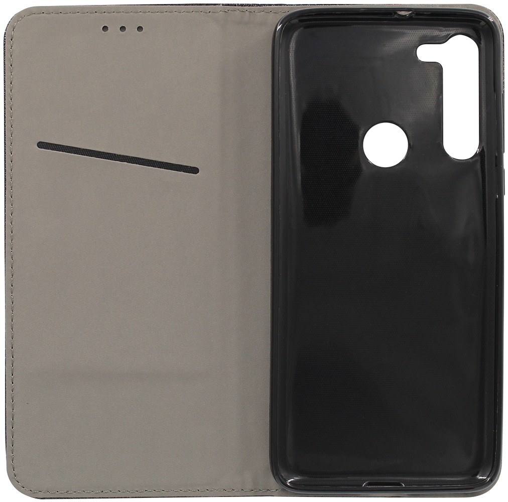 Motorola Moto G8 oldalra nyíló flipes bőrtok rombusz mintás fekete