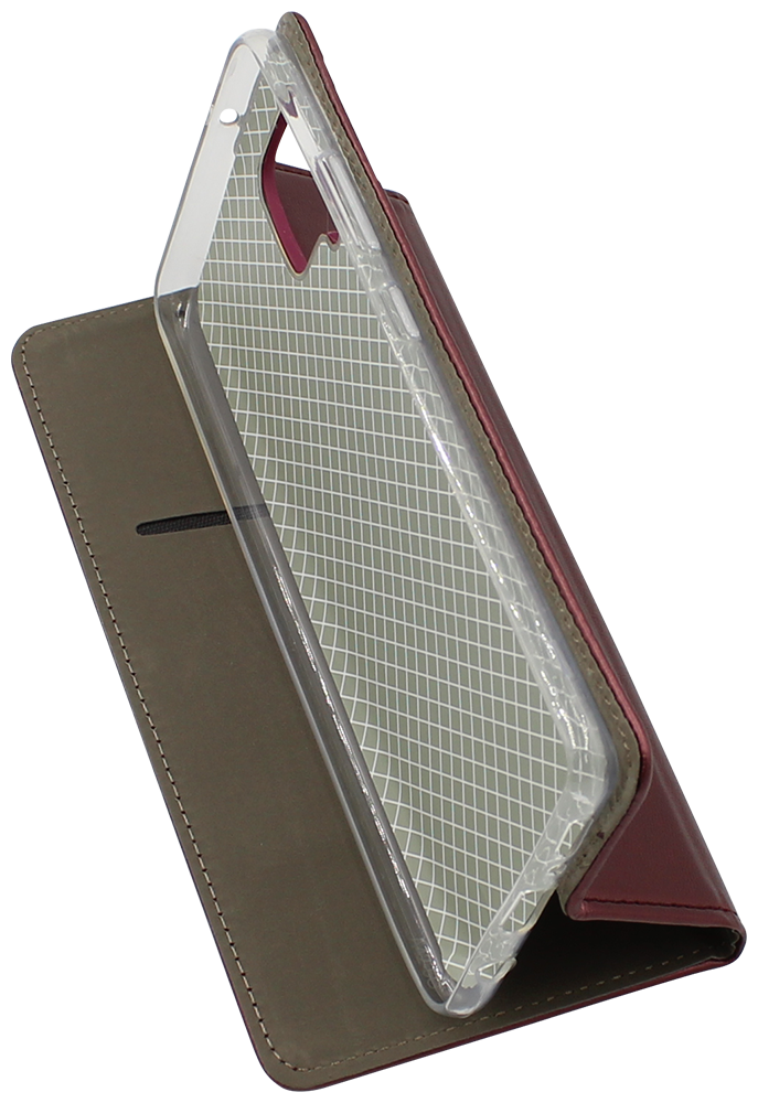 Samsung Galaxy A42 5G (SM-A426B) oldalra nyíló flipes bőrtok asztali tartó funkciós bordó