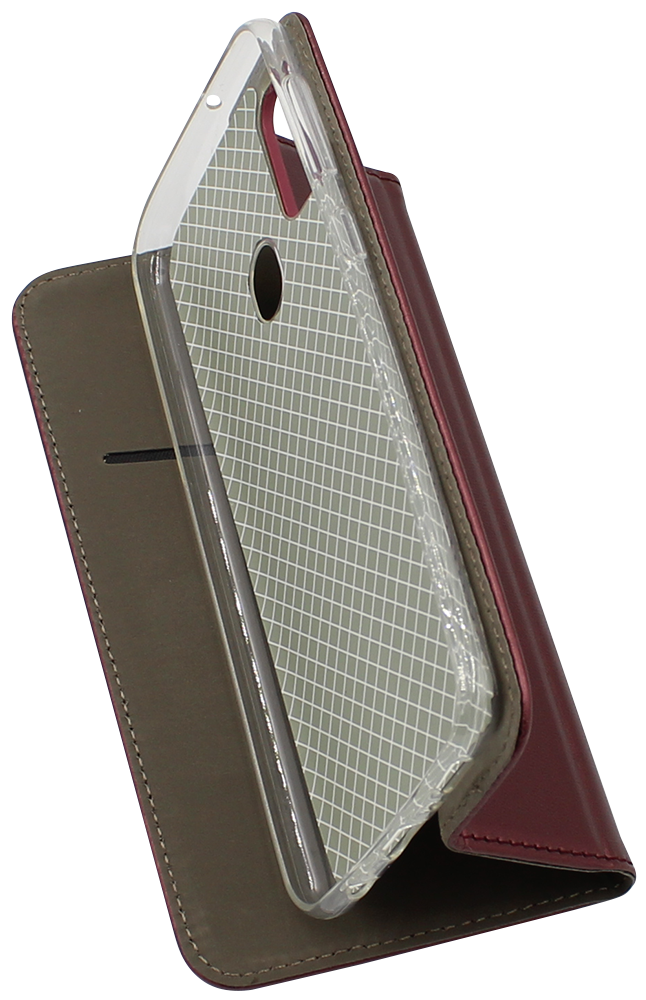 Samsung Galaxy M21 (SM-M215F) oldalra nyíló flipes bőrtok asztali tartó funkciós bordó