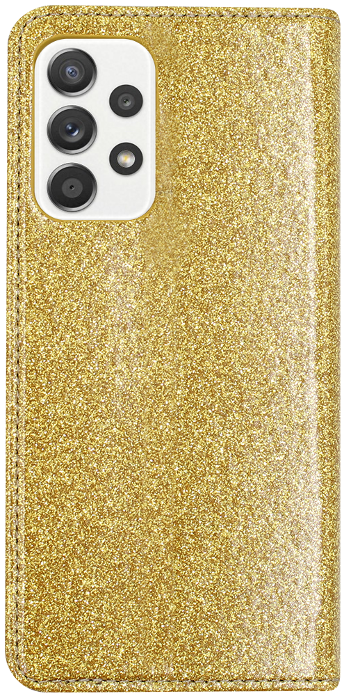 Samsung Galaxy A52s 5G (SM-A528B) oldalra nyíló flipes bőrtok csillámos arany