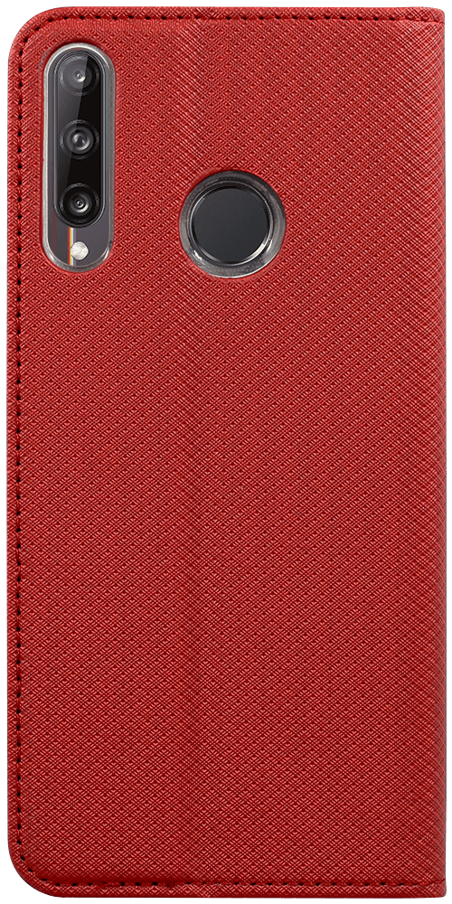 Huawei P40 Lite E oldalra nyíló flipes bőrtok rombusz mintás piros