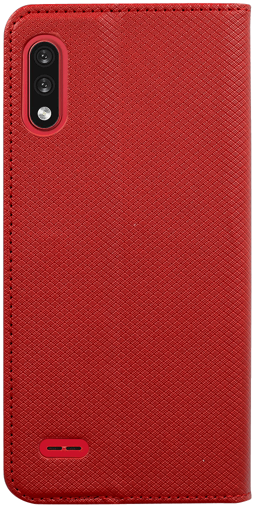 LG K22 oldalra nyíló flipes bőrtok rombusz mintás piros