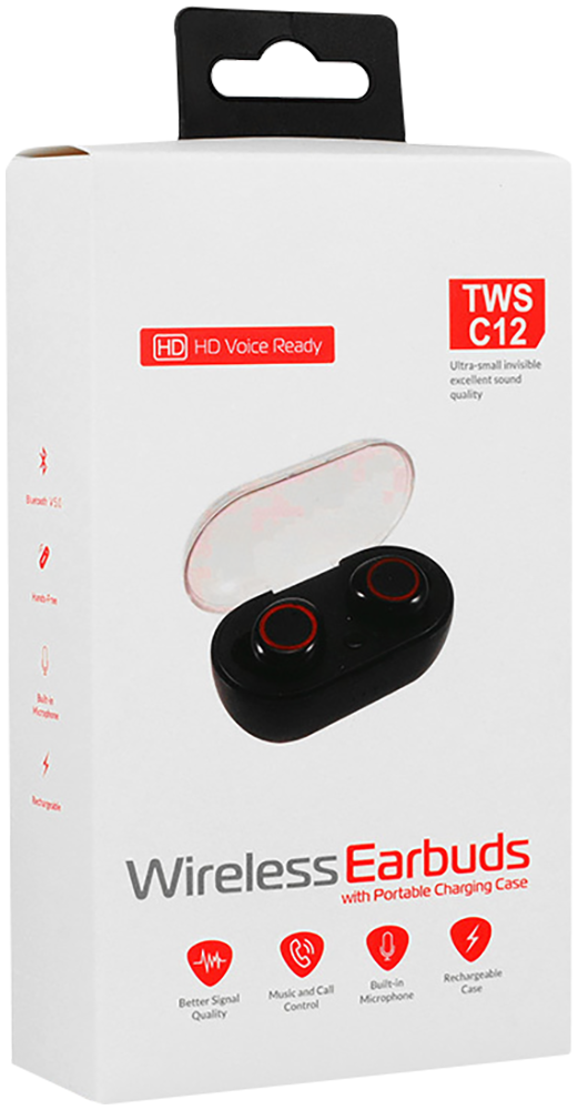 Huawei P Smart (Enjoy 7S) kompatibilis bluetooth fülhallgató TWS-C12 vízálló fehér