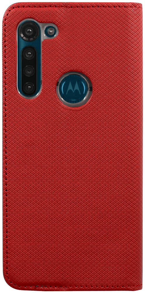 Motorola Moto G8 Power oldalra nyíló flipes bőrtok rombusz mintás piros