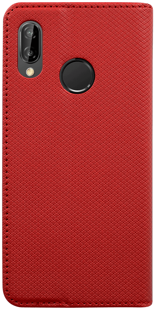 Huawei P20 Lite oldalra nyíló flipes bőrtok rombusz mintás piros