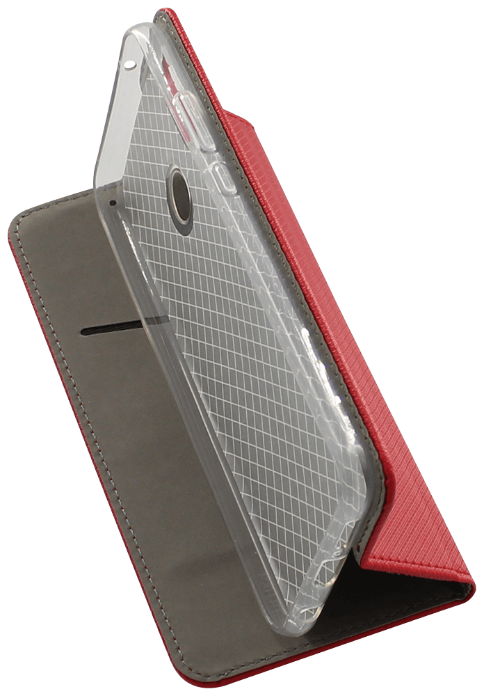 Huawei P20 Lite oldalra nyíló flipes bőrtok rombusz mintás piros