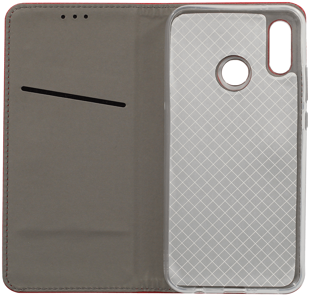 Huawei P20 Lite oldalra nyíló flipes bőrtok rombusz mintás piros