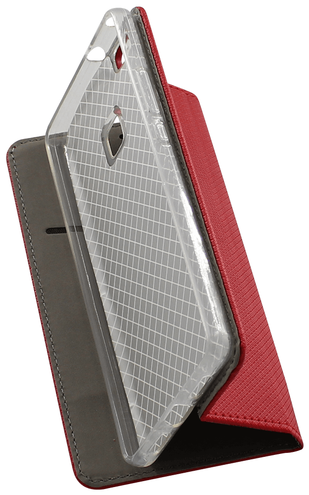 Huawei P9 Lite oldalra nyíló flipes bőrtok rombusz mintás piros