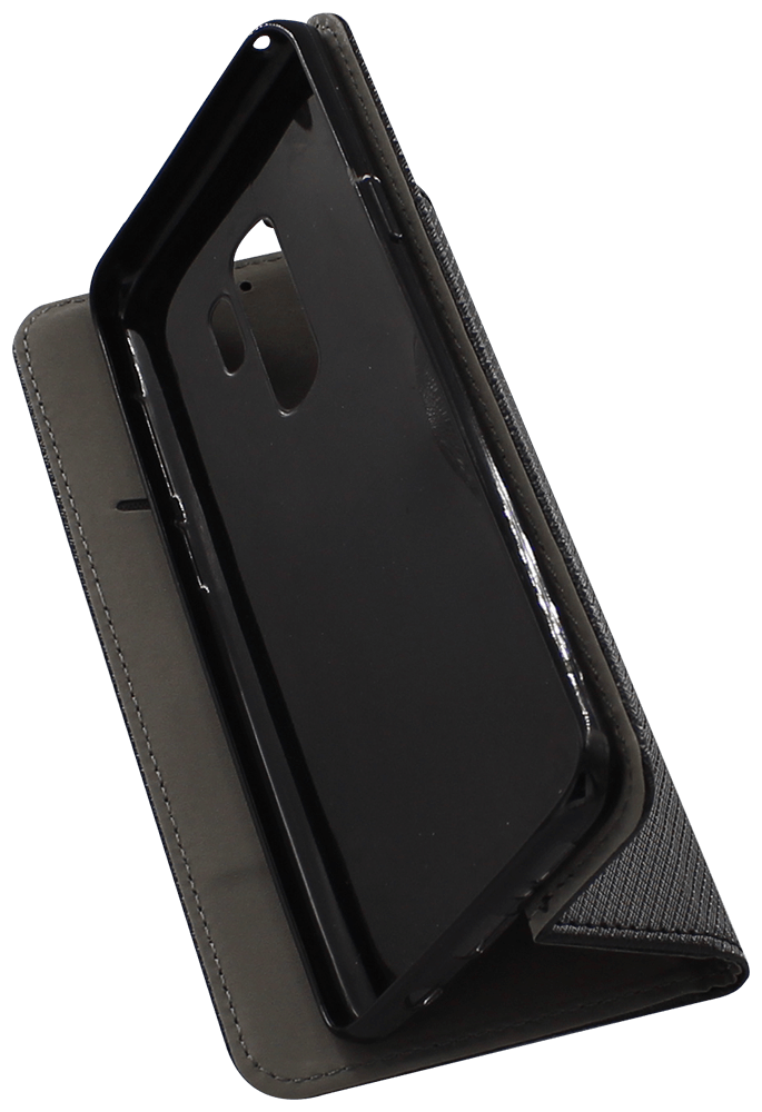 Samsung Galaxy S9 Plus (G965) oldalra nyíló flipes bőrtok rombusz mintás fekete