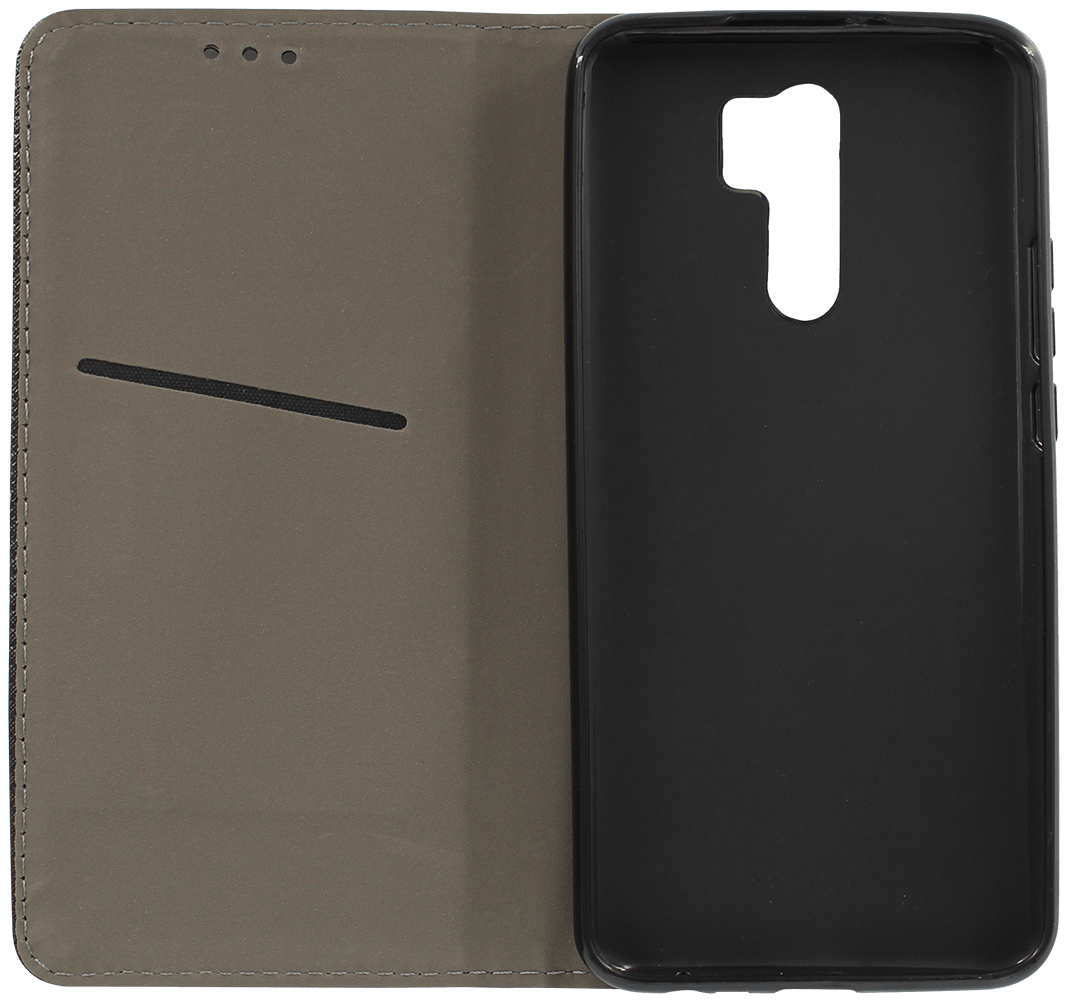 Xiaomi Redmi 9 oldalra nyíló flipes bőrtok rombusz mintás fekete