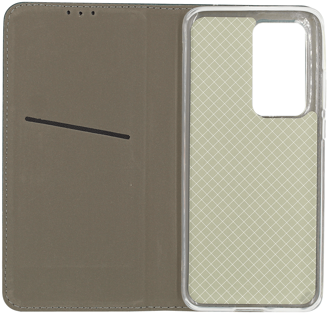 Huawei P40 Pro oldalra nyíló flipes bőrtok asztali tartó funkciós sötétzöld