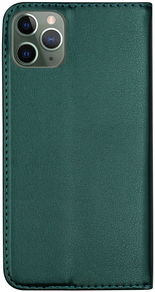 Apple iPhone 11 Pro Max oldalra nyíló flipes bőrtok asztali tartó funkciós sötétzöld