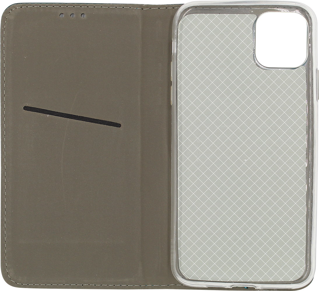 Apple iPhone 11 Pro Max oldalra nyíló flipes bőrtok asztali tartó funkciós sötétzöld