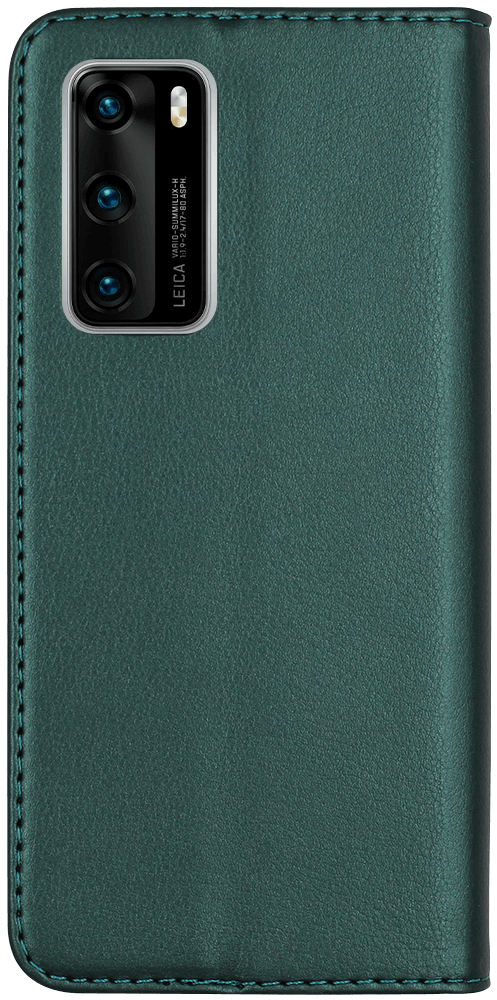 Huawei P40 oldalra nyíló flipes bőrtok asztali tartó funkciós sötétzöld